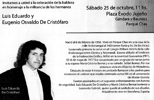 Baldosa en homenaje a Luis De cristofaro