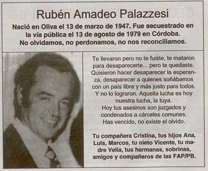 Recordatorio a 29 años del secuestro de Rubén Palazzesi